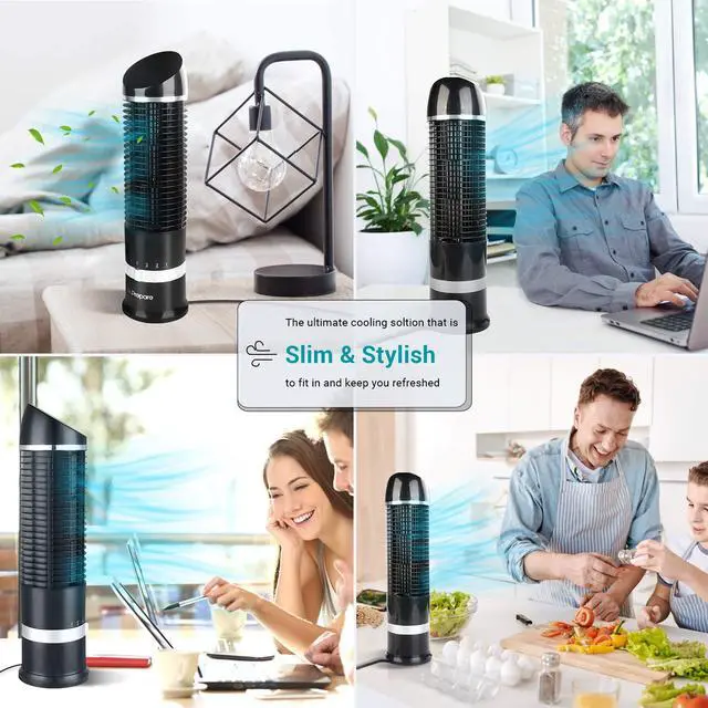 Alt view image 7 of 7 - Oscillating Tower Fan, Desk Table Fan with 3 Speeds, Quiet Cooling, 60° Oscillation, 16 Inch Personal Small Bladeless for Bedroom Home Office Desktop