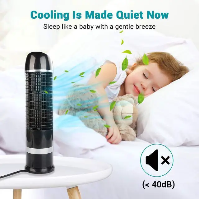 Alt view image 5 of 7 - Oscillating Tower Fan, Desk Table Fan with 3 Speeds, Quiet Cooling, 60° Oscillation, 16 Inch Personal Small Bladeless for Bedroom Home Office Desktop