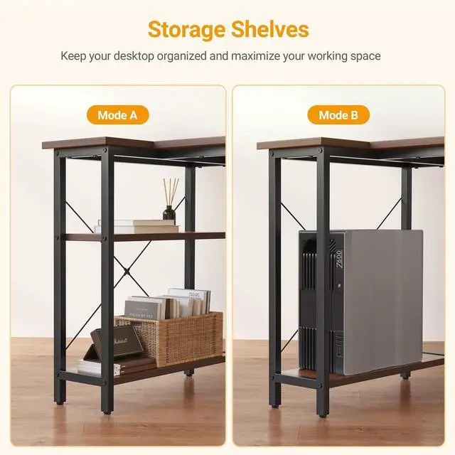 Alt view image 5 of 7 - L Shaped Desk, 40 Inch Computer Desk with Reversible Storage Shelves Home Office Corner Desk Study Writing Table, Rustic Brown