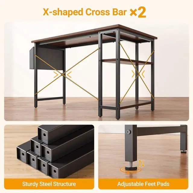 Alt view image 6 of 7 - L Shaped Desk, 40 Inch Computer Desk with Reversible Storage Shelves Home Office Corner Desk Study Writing Table, Rustic Brown