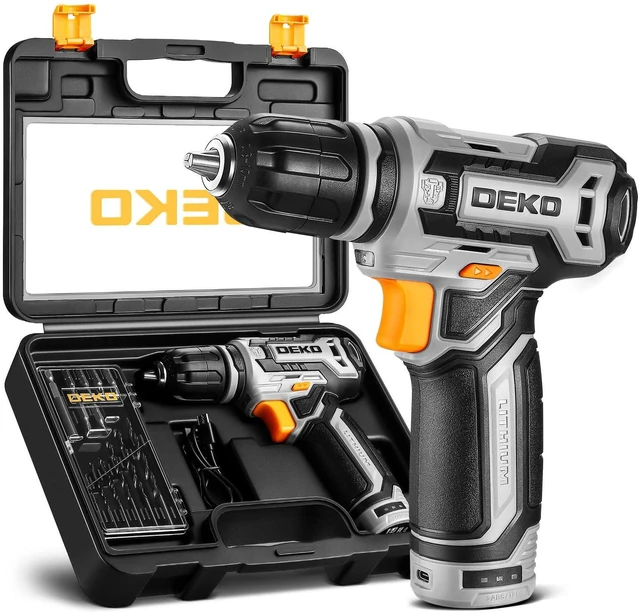 Main image of Cordless Drill: DEKO PRO 12V Power Battery Drill Set with Small Electric Drills and 3/8-inch Keyless Chuck with Portable Tool Set Gift Box