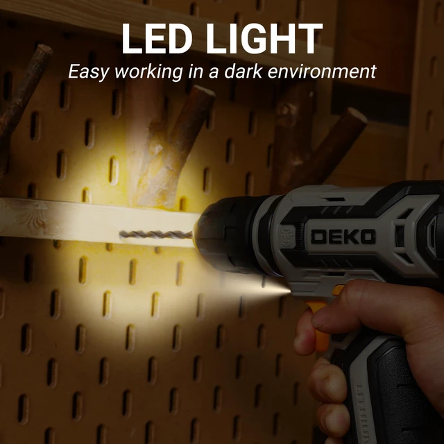 Alt view image 5 of 7 - Cordless Drill: DEKO PRO 12V Power Battery Drill Set with Small Electric Drills and 3/8-inch Keyless Chuck with Portable Tool Set Gift Box