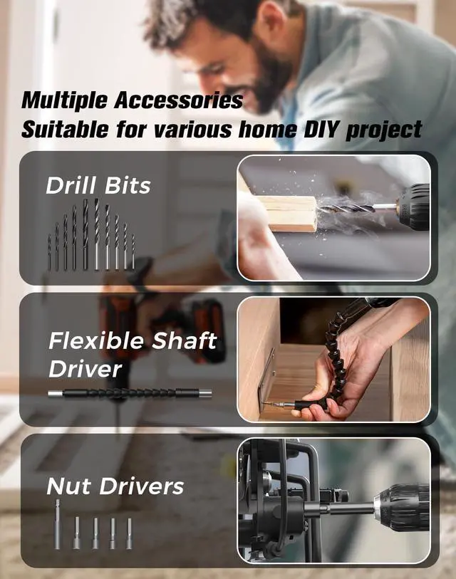 Alt view image 7 of 7 - Cordless Drill, 20V MAX Power Drill Set with 2.0Ah Power Pack & Charger, 3/8 Inch Keyless Chuck, Variable Speed, 25+1 Position and 56PCS Bits/Screws, Power Tools for Home Projects