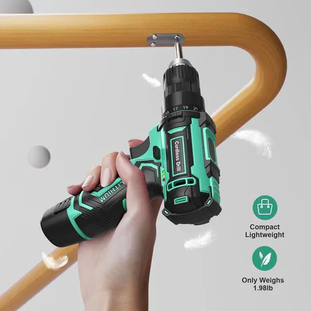 Alt view image 3 of 7 - Cordless Drill Set,12V Power Drill Driver 3/8" Keyless Chuck with 92 Acessories, Built-in LED Light, 25+1 Position, Electric Drill for Home DIY ProjectsCyan