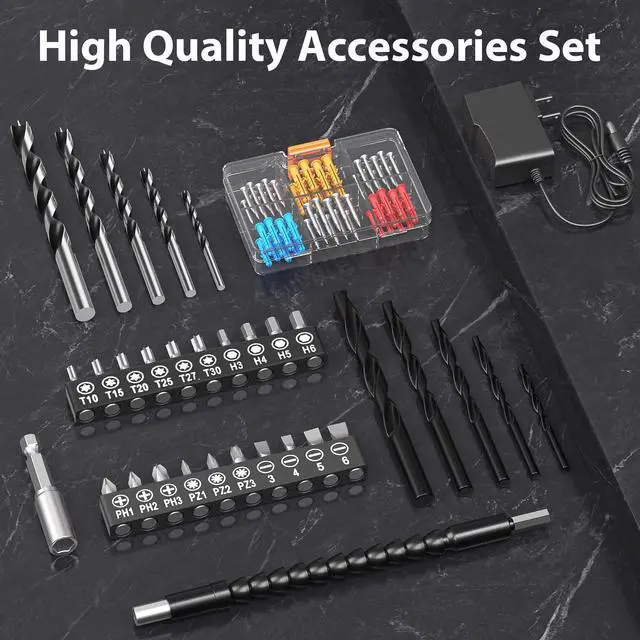 Alt view image 4 of 7 - Cordless Drill Set,12V Power Drill Driver 3/8" Keyless Chuck with 92 Acessories, Built-in LED Light, 25+1 Position, Electric Drill for Home DIY ProjectsCyan