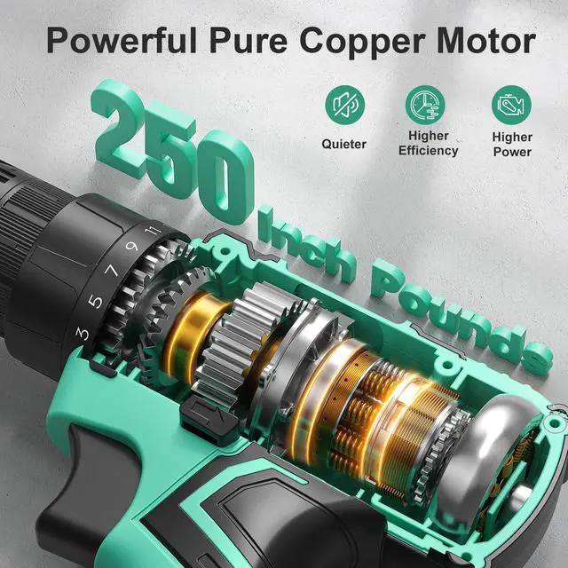 Alt view image 7 of 7 - Cordless Drill Set,12V Power Drill Driver 3/8" Keyless Chuck with 92 Acessories, Built-in LED Light, 25+1 Position, Electric Drill for Home DIY ProjectsCyan