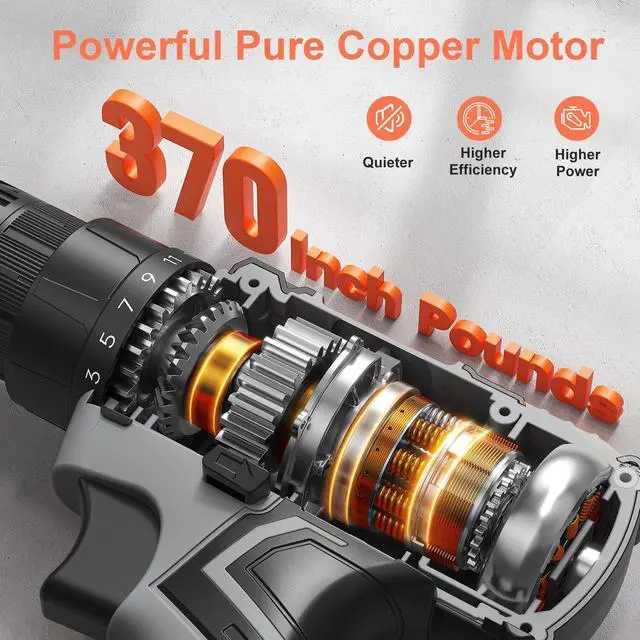 Alt view image 4 of 7 - Cordless Drill, 20V Power Drill, Double 2000mAh Power Pack Electric Drills, Cordless Drills with Power Pack and Charger, 3/8" Keyless Chuck Screwdriver with 25+1 Max 370 In-lb Torque, 42Pcs Bits