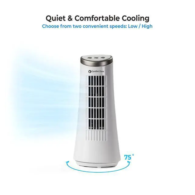 Alt view image 5 of 6 - 12-Inch Oscillating Desktop Tower Fan Ultra-Slim Bladeless Design with 2 Speeds, Electronic Touch Controls & Carry Handle Quiet Portable Personal Fan for Bedroom, Dorm, or Office