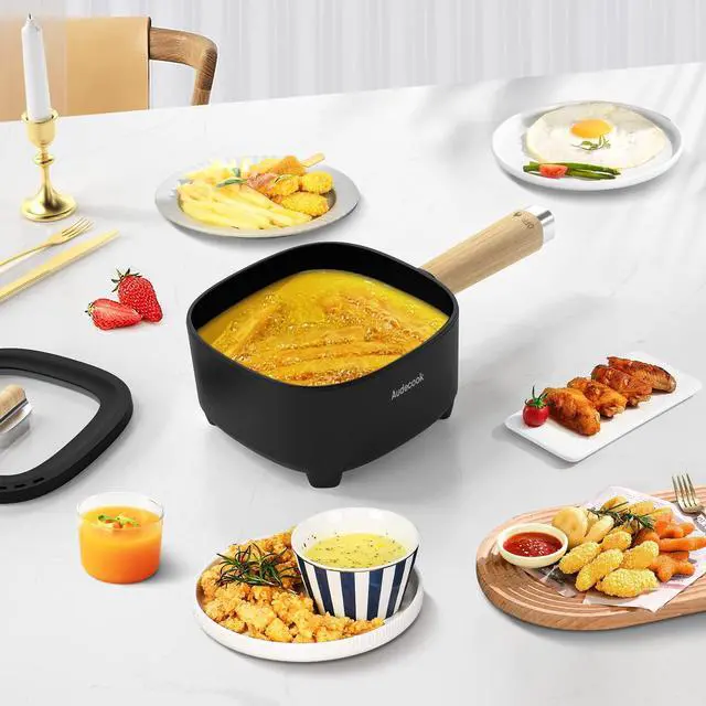 Alt view image 6 of 6 - Hot Pot Electric 2L, Cermic Glaze Non-Stick Frying Pan 8 Inch, Portable Travel Cooker for Ramen/Steak/Fried Rice/Oatmeal/Soup, with Dual Power Control (Silicone Spatula Included)