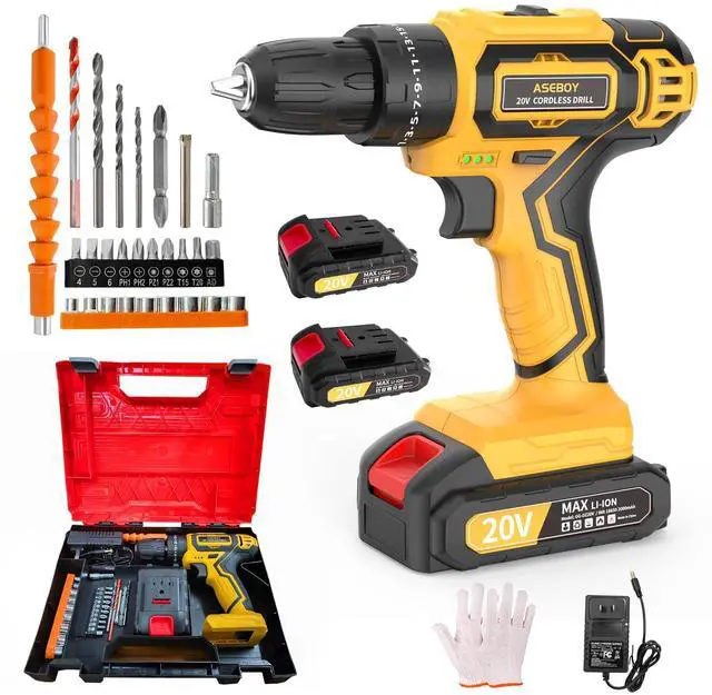 Main image of Cordless Drill with Battery and Charger, 20V Electric Power Drill with 3/8" Keyless Chuck, 25+3 Torque Settings & Impact Mode for Drilling, Screwdriving, and Home Improvement(2 Batteries)