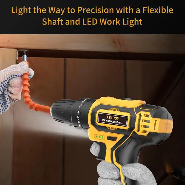 Alt view image 5 of 7 - Cordless Drill with Battery and Charger, 20V Electric Power Drill with 3/8" Keyless Chuck, 25+3 Torque Settings & Impact Mode for Drilling, Screwdriving, and Home Improvement(2 Batteries)