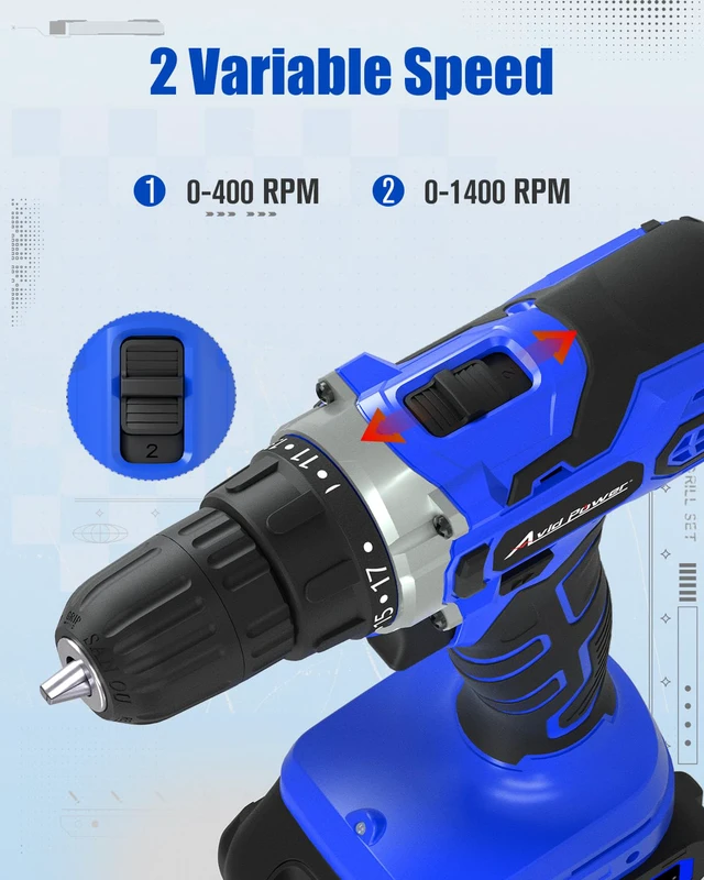 Alt view image 5 of 7 - 20V Cordless Drill Set with Battery & Charger for Home DIY-Blue 2 Speeds, 3/8" Keyless Chuck, 19 Positions, 22 Accessories, Drill Bits for Versatile Drilling Driving Tasks & Daily Repair