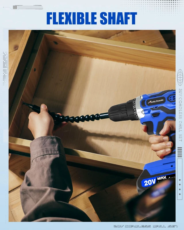 Alt view image 6 of 7 - 20V Cordless Drill Set with Battery & Charger for Home DIY-Blue 2 Speeds, 3/8" Keyless Chuck, 19 Positions, 22 Accessories, Drill Bits for Versatile Drilling Driving Tasks & Daily Repair