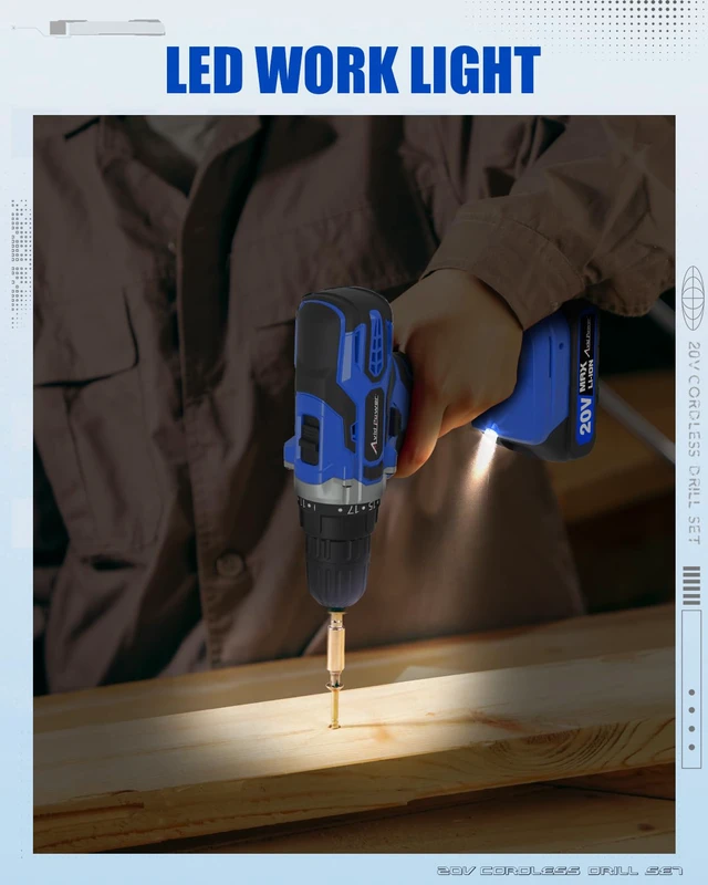 Alt view image 7 of 7 - 20V Cordless Drill Set with Battery & Charger for Home DIY-Blue 2 Speeds, 3/8" Keyless Chuck, 19 Positions, 22 Accessories, Drill Bits for Versatile Drilling Driving Tasks & Daily Repair