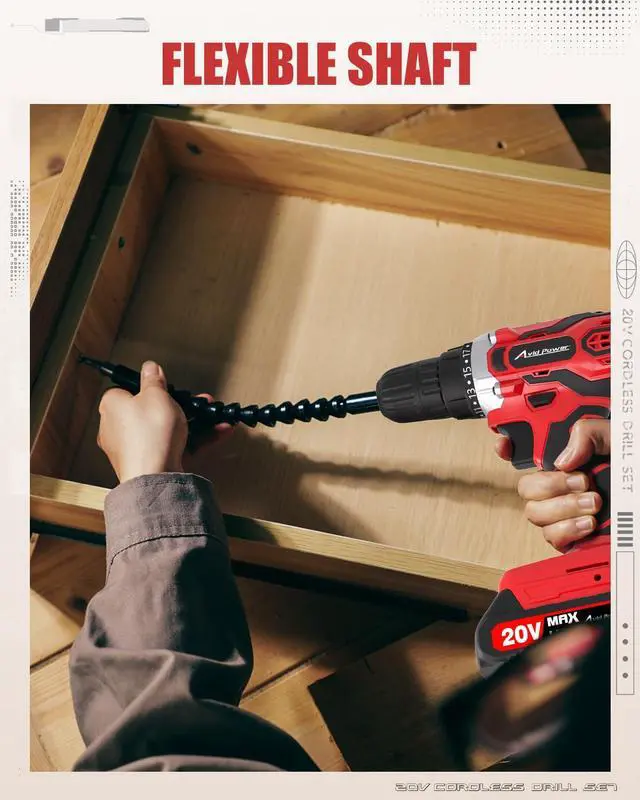 Alt view image 6 of 7 - 20V MAX Power Drill Kit, Cordless Drill Set with Battery and Charger, 2 Variable Speed, 3/8-Inch Keyless Chuck, 19 Position and 22pcs Bits