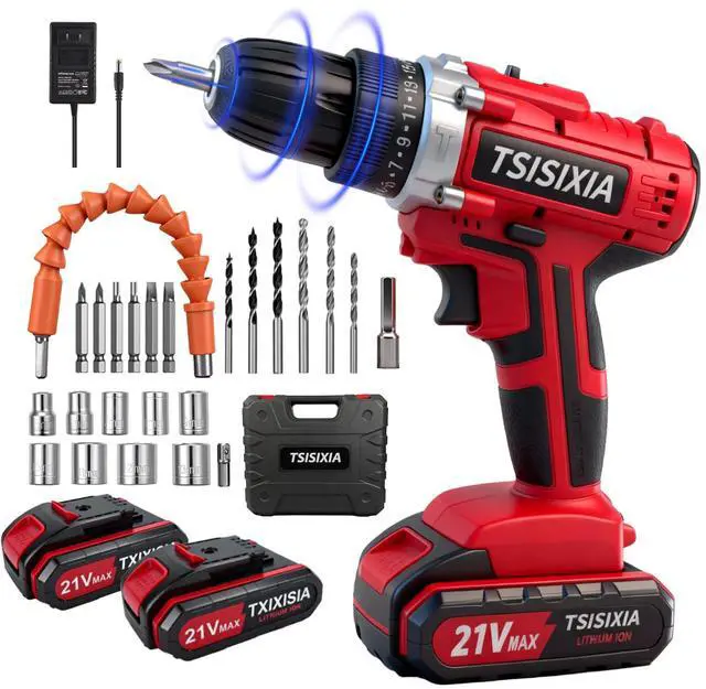 Main image of 21V Cordless Power Drill Set, 35Nm Electric Screwdriver with 2 Batteries & Charger, 24pcs Drill Bits & Socket Wrench, 25+1 Torque Drills Kit for Home DIY & Women Men