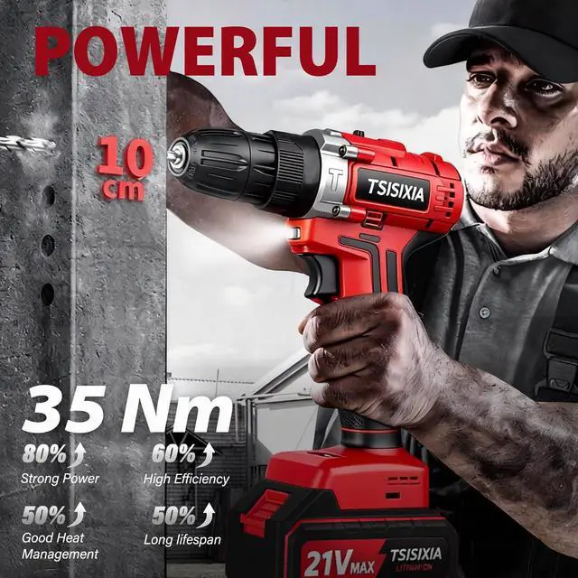 Alt view image 3 of 7 - 21V Cordless Power Drill Set, 35Nm Electric Screwdriver with 2 Batteries & Charger, 24pcs Drill Bits & Socket Wrench, 25+1 Torque Drills Kit for Home DIY & Women Men
