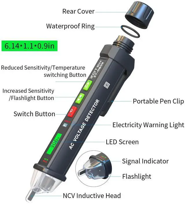 Alt view image 7 of 7 - ZOYI ZT-DB03 AC Voltage Detector-5 Sensitivity Gears-Dual-Range 12V-1000V/48V-1000V, Non-Contact Voltage Tester Pen with Break-Point Testing,Flashlight, Electrical Tester for Home,Electricians&DIY