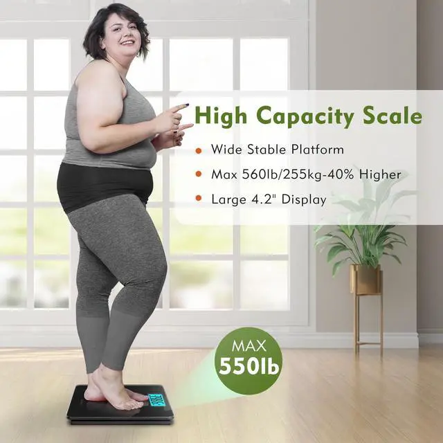 Alt view image 2 of 7 - 560lbs Bathroom Scale for Body Weight Over 500 lbs, Accurate Digital Weighing Machine with Wide Platform 12.2" x 12.9", Large Backlit LCD Display,High Capacity for Heavy Duty Seniors