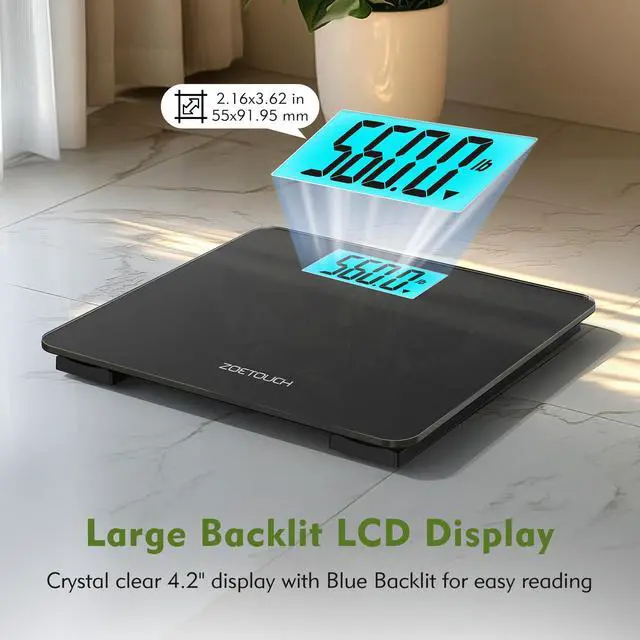 Alt view image 6 of 7 - 560lbs Bathroom Scale for Body Weight Over 500 lbs, Accurate Digital Weighing Machine with Wide Platform 12.2" x 12.9", Large Backlit LCD Display,High Capacity for Heavy Duty Seniors