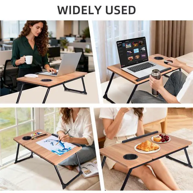 Alt view image 2 of 7 - XXL Adjustable Lap Desk - Sturdy Portable Foldable Laptop Desk for Bed & Sofa, Height Adjustable Laptop Bed Stand, Ergonomic Lap Table for Adults Work, Writing and Gaming (Wood)