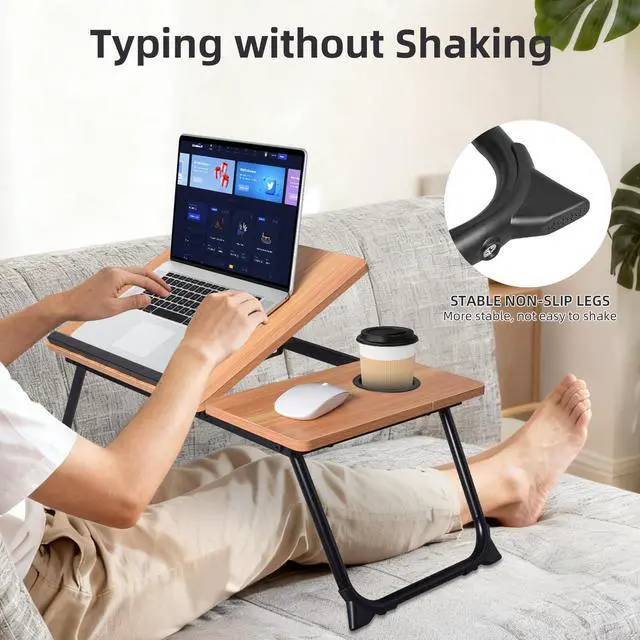 Alt view image 5 of 7 - XXL Adjustable Lap Desk - Sturdy Portable Foldable Laptop Desk for Bed & Sofa, Height Adjustable Laptop Bed Stand, Ergonomic Lap Table for Adults Work, Writing and Gaming (Wood)