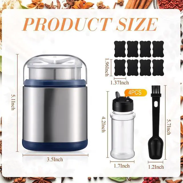 Alt view image 2 of 7 - 7 Pcs Electric Herb Grinder Kit, 200w Spice Grinder with 4 Pcs 3oz Spice Shakers, Cleaning Brush Label Sheet for Flower Buds Dry Spices Herbs Salts