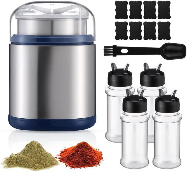 Main image of 7 Pcs Electric Herb Grinder Kit, 200w Spice Grinder with 4 Pcs 3oz Spice Shakers, Cleaning Brush Label Sheet for Flower Buds Dry Spices Herbs Salts