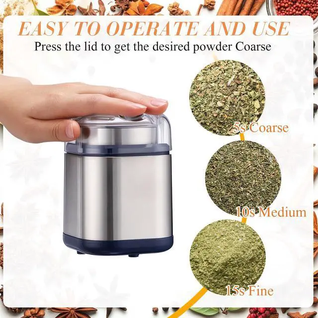 Alt view image 3 of 7 - 7 Pcs Electric Herb Grinder Kit, 200w Spice Grinder with 4 Pcs 3oz Spice Shakers, Cleaning Brush Label Sheet for Flower Buds Dry Spices Herbs Salts