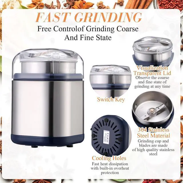 Alt view image 4 of 7 - 7 Pcs Electric Herb Grinder Kit, 200w Spice Grinder with 4 Pcs 3oz Spice Shakers, Cleaning Brush Label Sheet for Flower Buds Dry Spices Herbs Salts