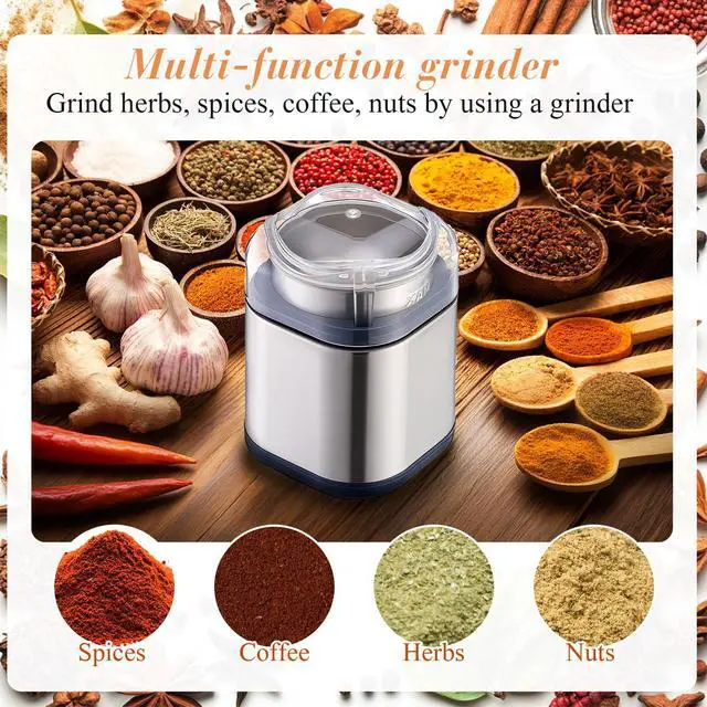 Alt view image 5 of 7 - 7 Pcs Electric Herb Grinder Kit, 200w Spice Grinder with 4 Pcs 3oz Spice Shakers, Cleaning Brush Label Sheet for Flower Buds Dry Spices Herbs Salts
