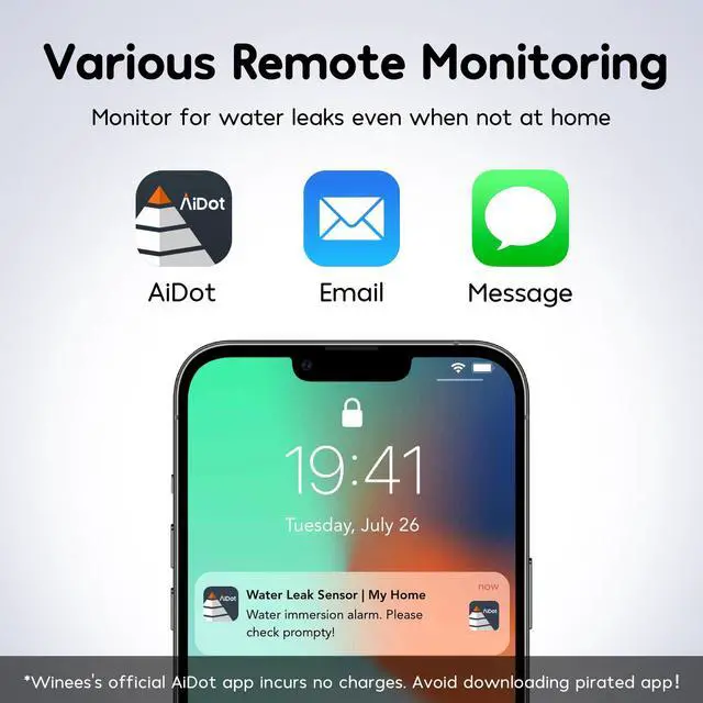 Alt view image 2 of 7 - WiFi Water Leak Detector, 1 Pack Water Sensors with 100dB Adjustable Alarm, Leak Alert Email&SMS Notification, 100M Transmission for Basement, Bathroom, Laundry, IFTTT, S1 Lite, 2.4G WiFi Only