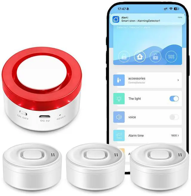 Main image of WiFi Water Leak Detector Kit - 4 Modes: 1 Hub with Flashing Alert + 3 Sensors, 100dB Adjustable Alarm, SMS/Email/APP Push, Compatible with Alexa/Google/Tuya for Home,Basement,Kitchen (2.4G WiFi)