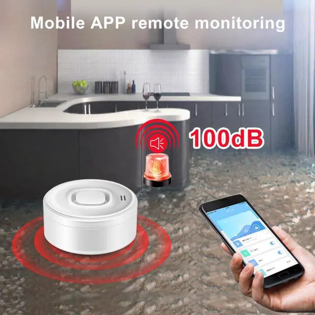 Alt view image 3 of 7 - WiFi Water Leak Detector Kit - 4 Modes: 1 Hub with Flashing Alert + 3 Sensors, 100dB Adjustable Alarm, SMS/Email/APP Push, Compatible with Alexa/Google/Tuya for Home,Basement,Kitchen (2.4G WiFi)