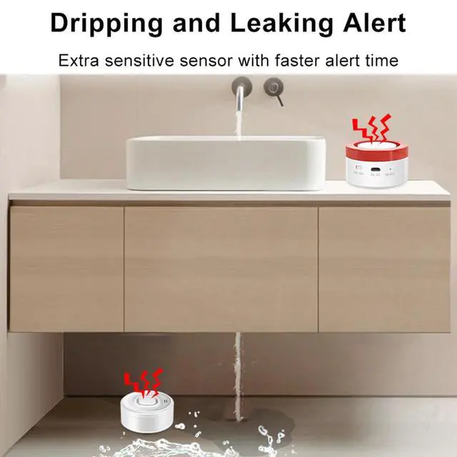 Alt view image 4 of 7 - WiFi Water Leak Detector Kit - 4 Modes: 1 Hub with Flashing Alert + 3 Sensors, 100dB Adjustable Alarm, SMS/Email/APP Push, Compatible with Alexa/Google/Tuya for Home,Basement,Kitchen (2.4G WiFi)