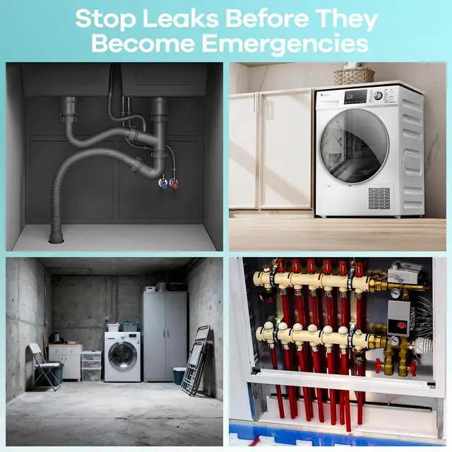 Alt view image 7 of 7 - WiFi Water Leak Detector 4 Pack - Smart Water Leak Sensors with Tuya App Alerts, 130dB Loud Siren, 39" Extended Probe, Battery Powered, No Hub Required for Kitchen Bathroom Basement Laundry Room