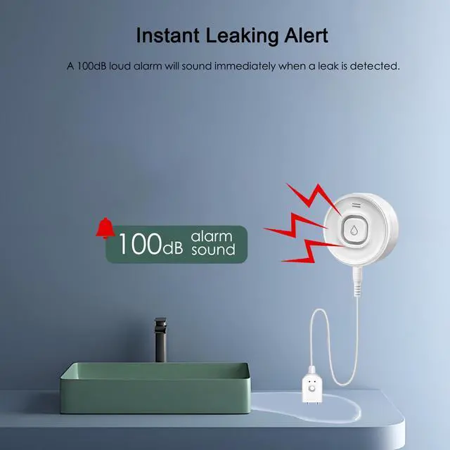 Alt view image 4 of 7 - Wi-Fi Water Leak Detector, 100dB Adjustable Audio Alarm Sensor, Sensitive Leak and Drip Alert Alert with Remotely Email/APP Push, Suit for Home and Basement
