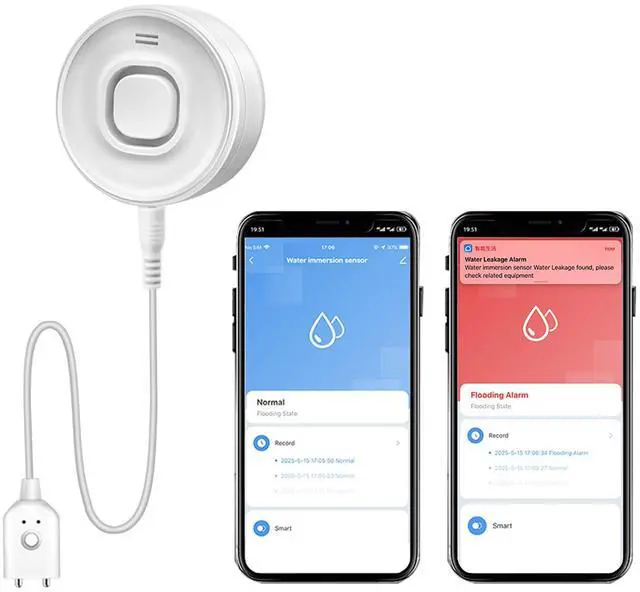 Main image of Water Alarm Leak Detector, Water Leak Detector with Cable, 100dB Adjustable Sound Alarm & Real-Time App Alerts WiFi Water Sensor for Home, Kitchen, Bathroom, Warehouse