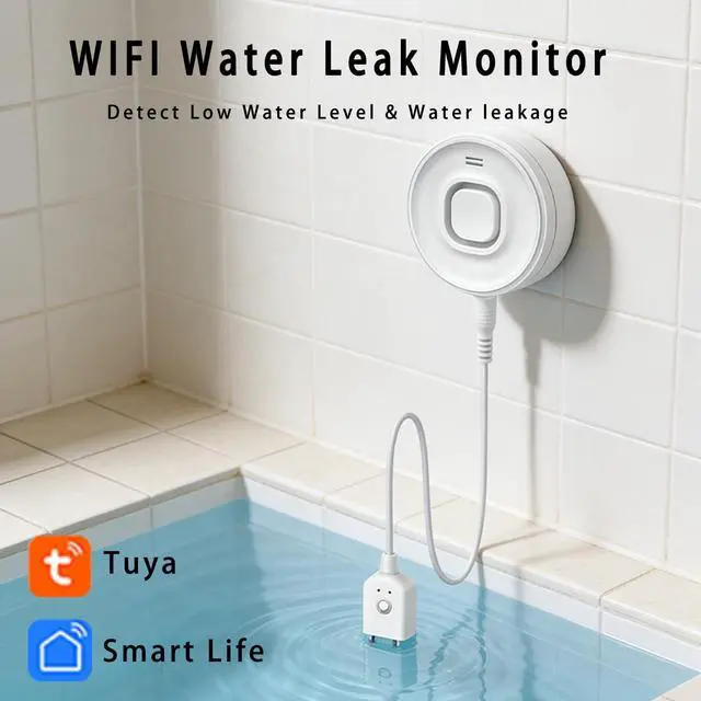 Alt view image 2 of 7 - Water Alarm Leak Detector, Water Leak Detector with Cable, 100dB Adjustable Sound Alarm & Real-Time App Alerts WiFi Water Sensor for Home, Kitchen, Bathroom, Warehouse