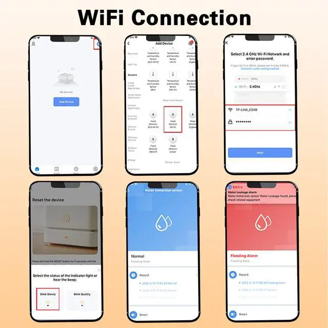 Alt view image 6 of 7 - Water Alarm Leak Detector, Water Leak Detector with Cable, 100dB Adjustable Sound Alarm & Real-Time App Alerts WiFi Water Sensor for Home, Kitchen, Bathroom, Warehouse