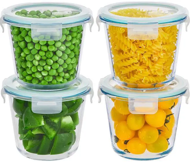 Main image of 8 PCS Glass Meal Prep Containers with Lids, Airtight 3 Cup Glass Storage Containers Set, Round Deep Soup Containers with Lids for Leftover, Microwave, Dishwasher, and Freezer Safe(4 Sets)