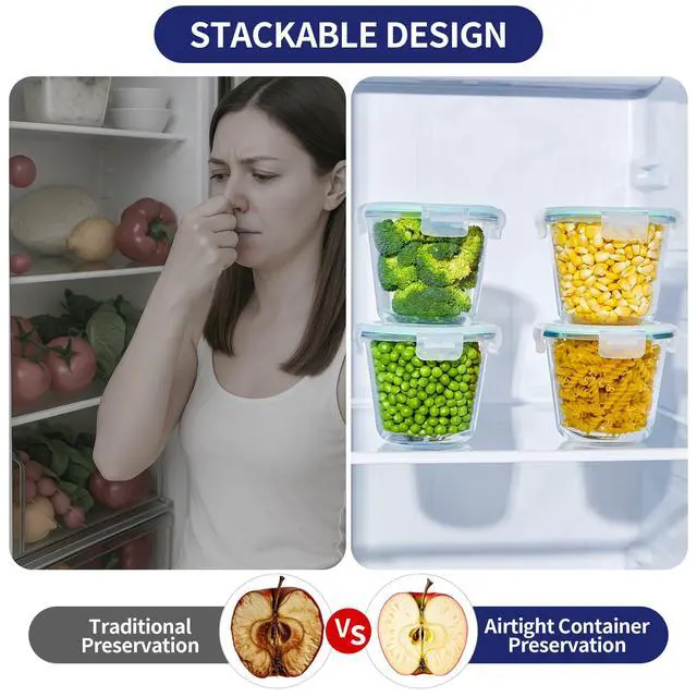 Alt view image 4 of 5 - 8 PCS Glass Meal Prep Containers with Lids, Airtight 3 Cup Glass Storage Containers Set, Round Deep Soup Containers with Lids for Leftover, Microwave, Dishwasher, and Freezer Safe(4 Sets)