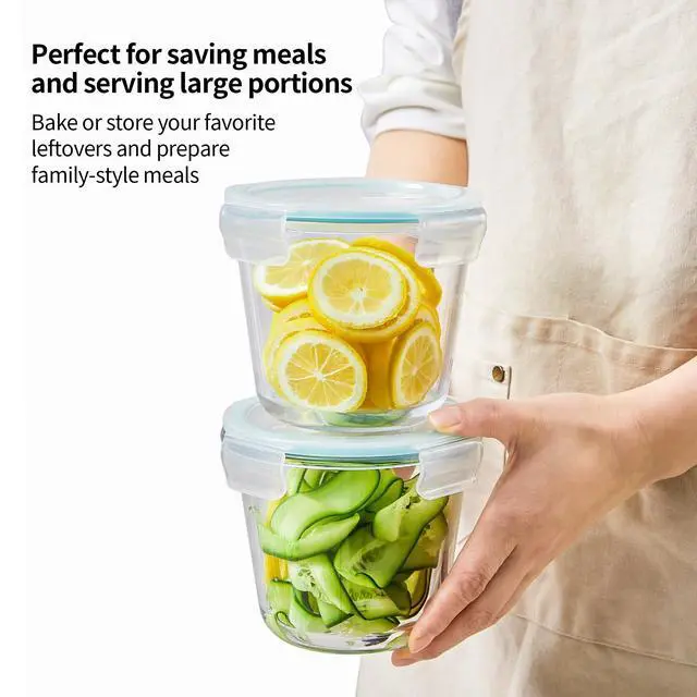 Alt view image 5 of 5 - 8 PCS Glass Meal Prep Containers with Lids, Airtight 3 Cup Glass Storage Containers Set, Round Deep Soup Containers with Lids for Leftover, Microwave, Dishwasher, and Freezer Safe(4 Sets)