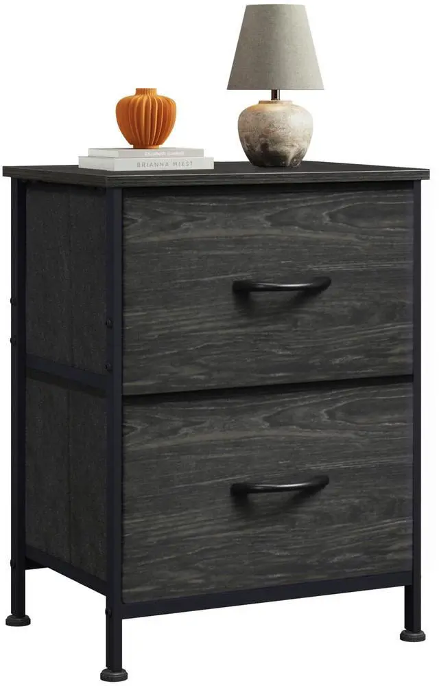 Main image of Night Stand, Small Dresser with Drawers, Dresser for Bedroom with 2 Fabric Drawer, Black Bedside Table End Table, Dorm Nightstand, Closet Organizer, Charcoal Black Wood Grain Print