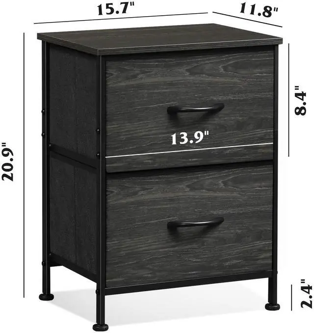 Alt view image 4 of 7 - Night Stand, Small Dresser with Drawers, Dresser for Bedroom with 2 Fabric Drawer, Black Bedside Table End Table, Dorm Nightstand, Closet Organizer, Charcoal Black Wood Grain Print