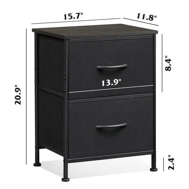 Alt view image 4 of 7 - Black Night Stand, Small Dresser with 2 Drawers & Wooden Top, Nightstand with Fabric Bins, Bedside Table End Table for Bedroom, Closet, Entryway, College Dorm, Charcoal Black