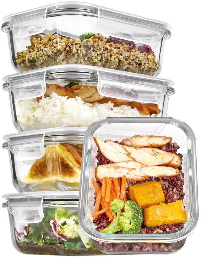 Main image of 5Pack 22oz Glass Storage Containers with Lids, Glass Meal Prep Food Container Sets with Snap Airtight Lids for Microwave, Oven, Freezer and Dishwasher, Grey