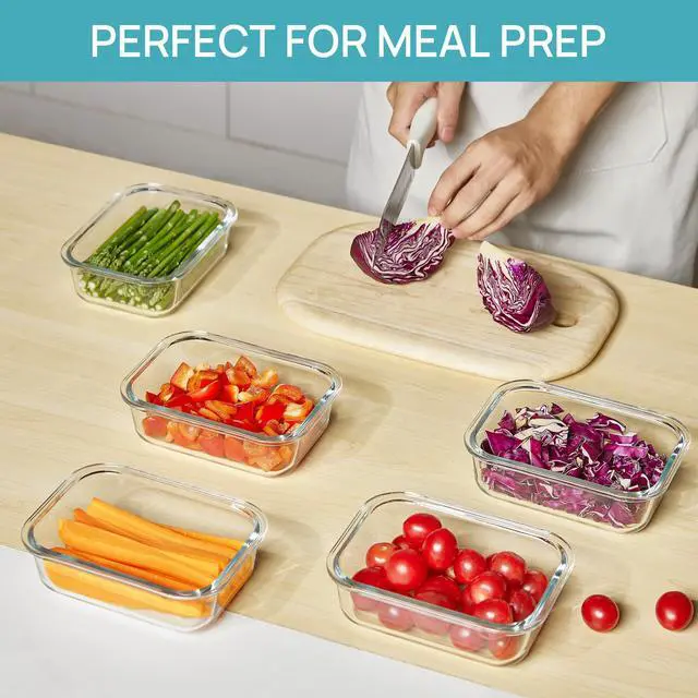 Alt view image 4 of 7 - 5Pack 22oz Glass Storage Containers with Lids, Glass Meal Prep Food Container Sets with Snap Airtight Lids for Microwave, Oven, Freezer and Dishwasher, Grey