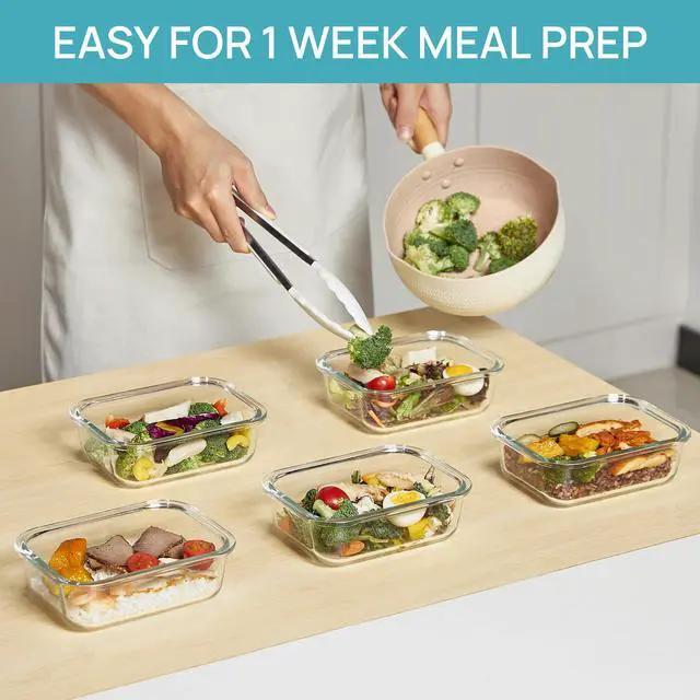 Alt view image 3 of 7 - 5Pack 22oz Glass Storage Containers with Lids, Glass Meal Prep Food Container Sets with Snap Airtight Lids for Microwave, Oven, Freezer and Dishwasher, Grey