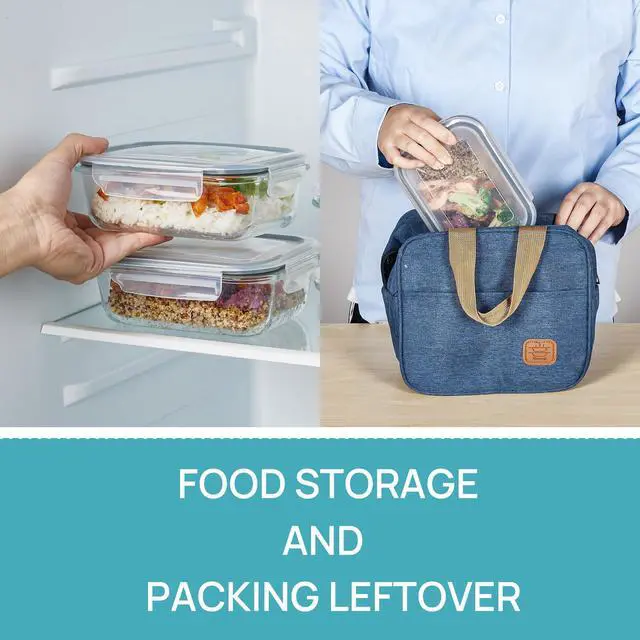 Alt view image 5 of 7 - 5Pack 22oz Glass Storage Containers with Lids, Glass Meal Prep Food Container Sets with Snap Airtight Lids for Microwave, Oven, Freezer and Dishwasher, Grey